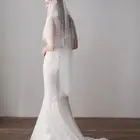 Hot Deal Veil Bridal Wholesale 2 Layers Simple Pearl Bridal Veil Ivory