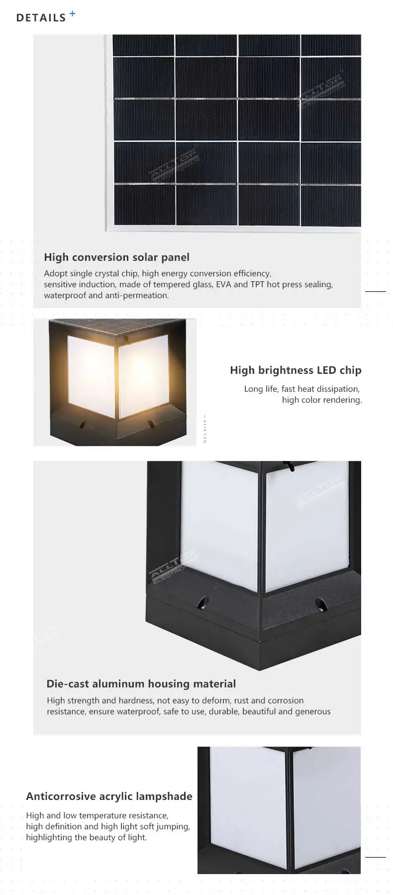 ALLTOP Modern design double light source 3w waterproof ip65 solar power outdoor garden light led