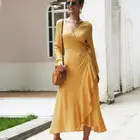 Amazon Hot Sale Polka Dot Wrap Women Long Dress