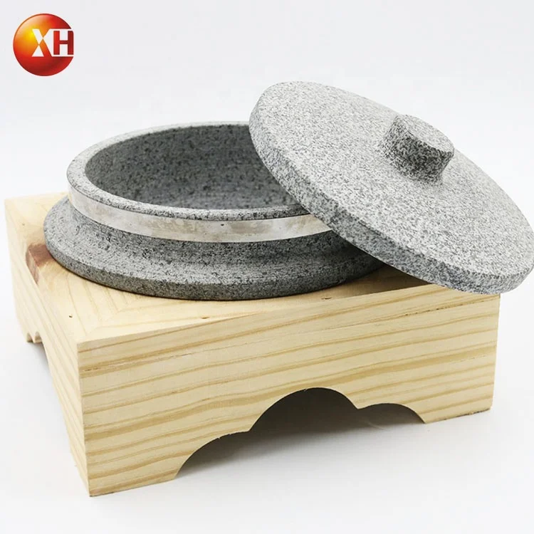 Forma redonda piedra Bibimbap tazón y cocina coreana Soupand comida olla Hotel piedra vajilla para servir comida con cubierta