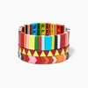 Colorful Painted rainbow enamel tile Bracelet Cuff Enamel Stretch Tila Bangle Bracelet Set