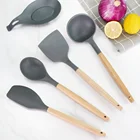 23Pcs Reusable Eco-friendly bamboo Silicone Cooking Utensils set kitchen tool with Wooden Handle