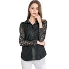 Womens Formal Lace Long Sleeve Sexy Loose Solid Black Blouse For Office