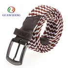 Elastic Braided Belt Woven Stretch Belt with Leather and Metal Buckle for Men and Women