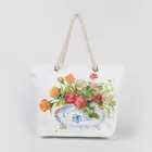 Custom Redon Paper grass cloth Hand-Drawn Rose vase Tote Handbag Beach Shoulder Bag for Woman