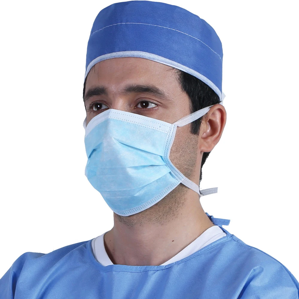 3 ply non woven pleated disposable surgical mask with ties