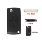 One-Stop Service Key 2 Buttons Flip Remote Key Fob Case Replacement Shell CE0536 Type for Peugeot with VA2 Key Blade