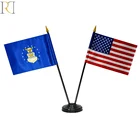 custom hand-made double mini table top flags stand with metal 2 pole