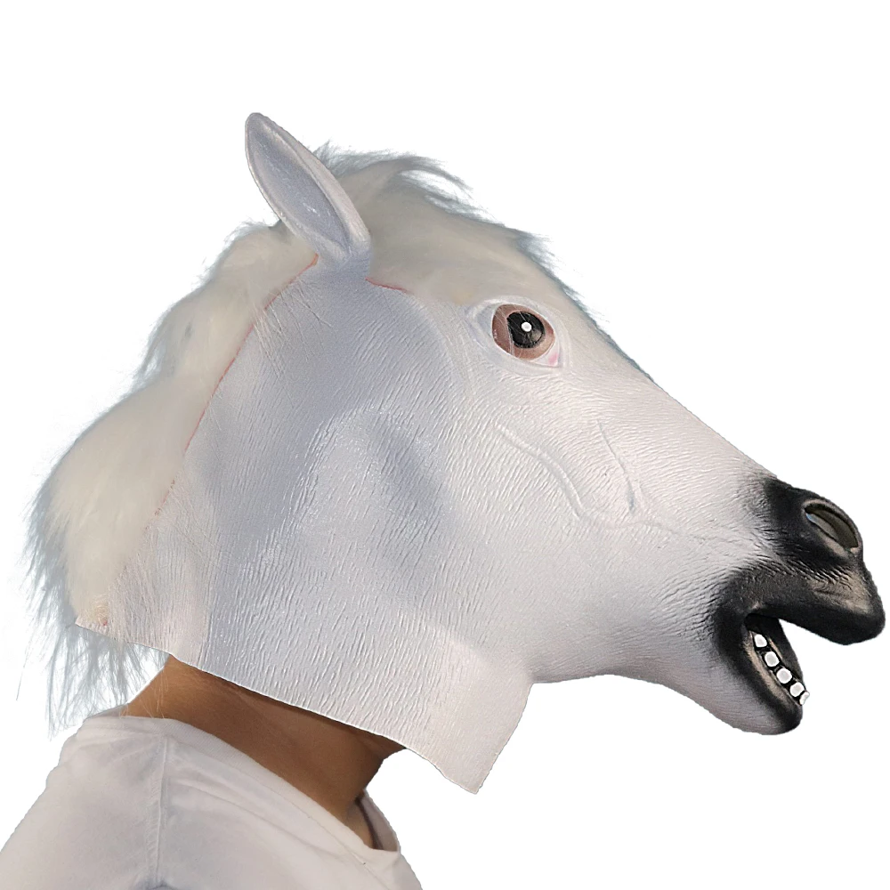 白色的马面具令人毛骨悚然的马头面具,橡胶乳胶动物面具,新奇万圣节