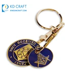 Wholesale custom logo metal diecast key chain keyring gold plated enamel freemason masonic keychain for promotional gifts