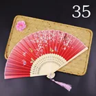 Custom Natural Black Handle Folding Fan Classic Chinese Flower Hand Fan With Silk Pouch