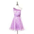 One shoulder purple puffy ball gown knee length sexy prom dress