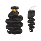 100% 10a grade natural body vrigin raw indian hair bundles with closure mink cuticle aligned human hair