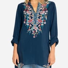 Embroidered Floral Roll-tab Sleeve Tunic Top ST-2401