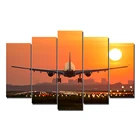 5 panels Sunset and aircraft landscape pictures canvas HD Print wall painting