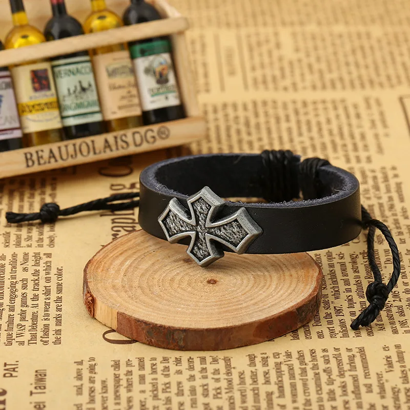 Cross Leather Bracelet For Men Jesus Christian Religious Vintage