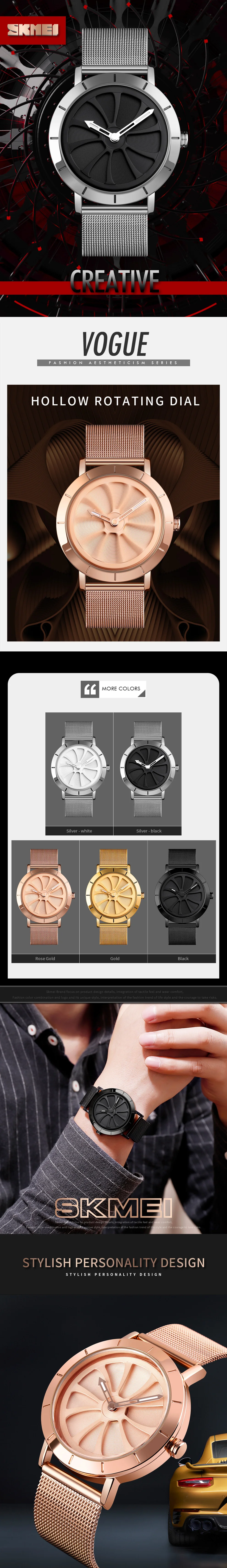 SKMEI 9204 Rotating Dial Wristwatch 30m Waterproof Stainless Steel Japan Movement Quartz Watches