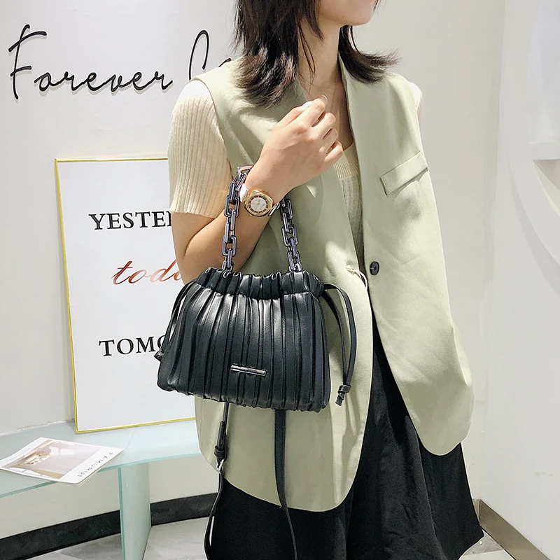 product-GF bags-Metal Chain Small PU Leather Drawstring Bucket Bag Crossbody Bags For Women 2020 Fol