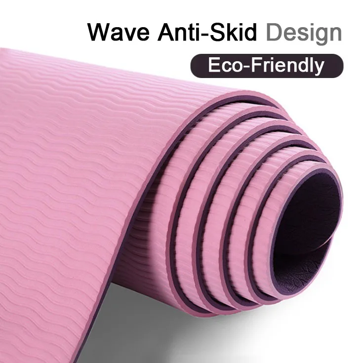 लाइट पर्पल कस्टम नॉन स्लिप पिलेट्स इको फ्रेंडली टीपीई योगा मैट फोल्डेबल विथ ट्रैवल बैग 3