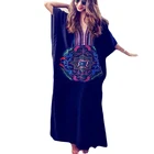 Blue Plus Size V Neck Batwing Sleeve Beach Kaftan Swimwear Bikini Cover Up
