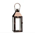Set of 3 Hanging Decorative Rose Gold Copper Metal Candle Lanterns with Glass Holder