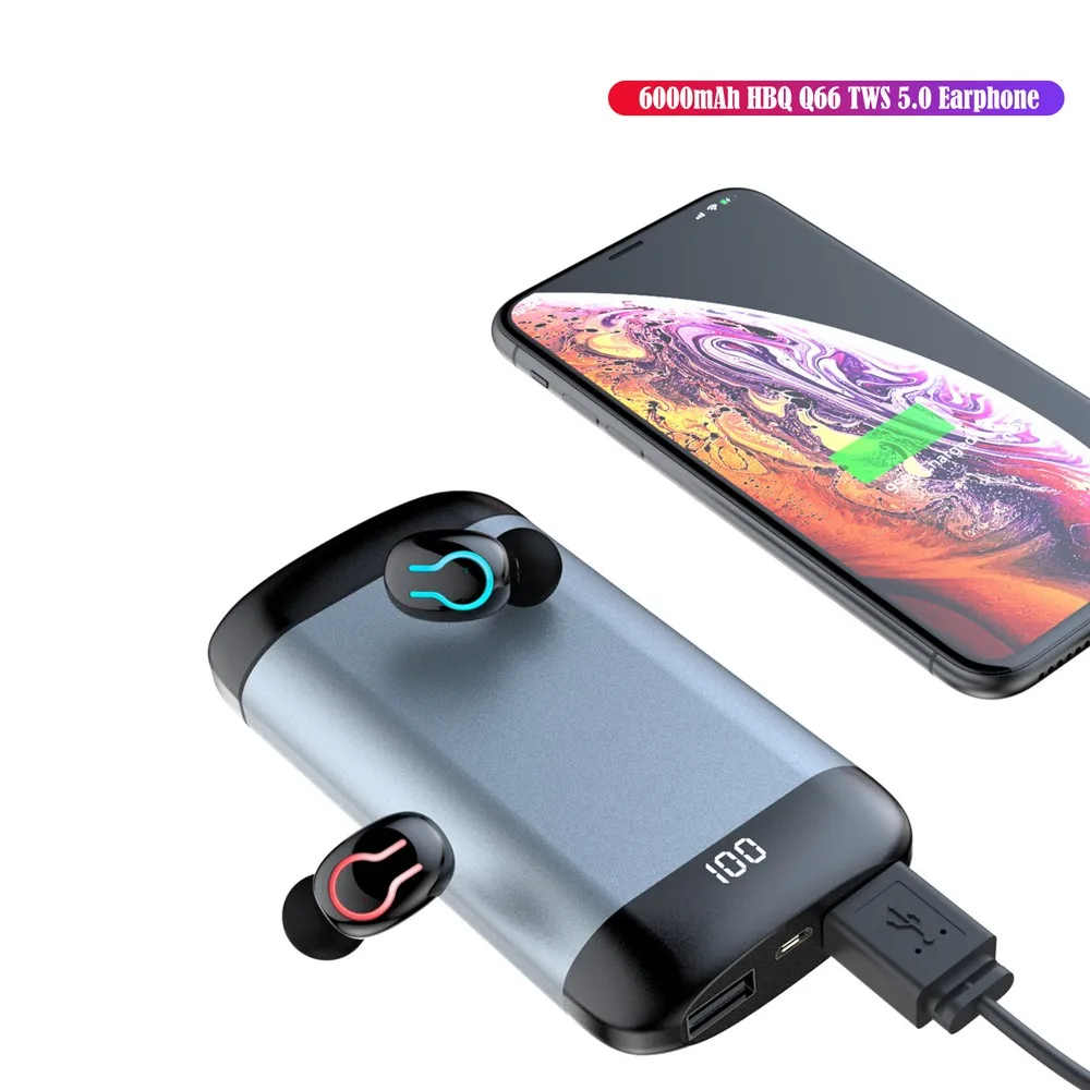 Q66 TWS Bluetooth 5.0 Headphones 6000mAh Charging Box LED Display Stereo Wireless Earphones With Power Bank Features For phone - ANKUX.COM