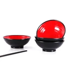 Set of 48 Large Melamine Soup Noodle Cereal Bowls and Spoons Red and Black Dia 7.7" x H 2.8" Inch 35 Ounce