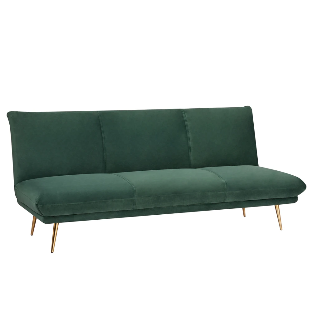 Modern 3-Seater Green Velvet Folding Sofa Bed for Living Room Bedroom Hotel or Apartment with Metal Frame Fabric Futon manufacture
