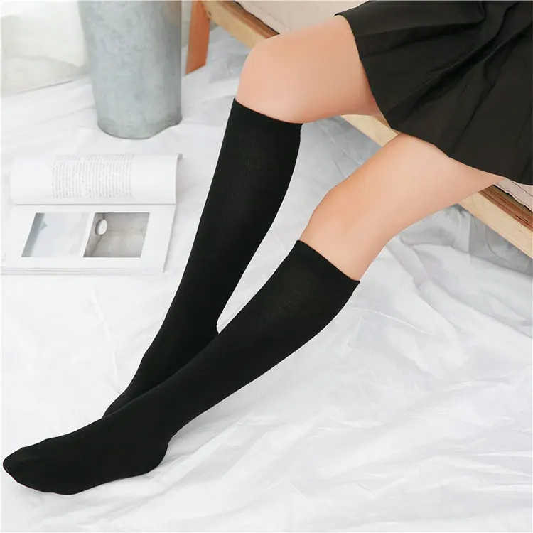 Custom knee high socks for women and school girls solid color knee high long socks