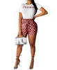 Women clothing latest summer wear two piece t shirt and snake print shorts set