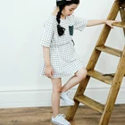 Wholesale Kids Clothes Girls Plaid Knee Length Dresses Children Clothing Half Sleeves Cotton Stripe Girl Casual Dress