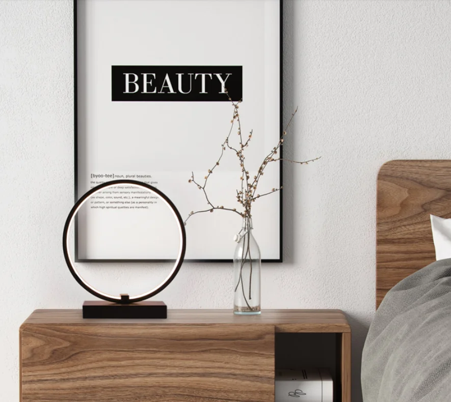 modern minimalist warm bedroom decor desk light dimmable round circle led table lamp