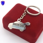 High quality green car services silver metal keyring car shape custom logo engraved keychain