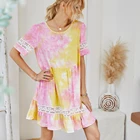 Beach Boho 2020 Clothing Short Sleeve Beach Tie Dye Dresses Ladies O Neck Casual Boho Dress