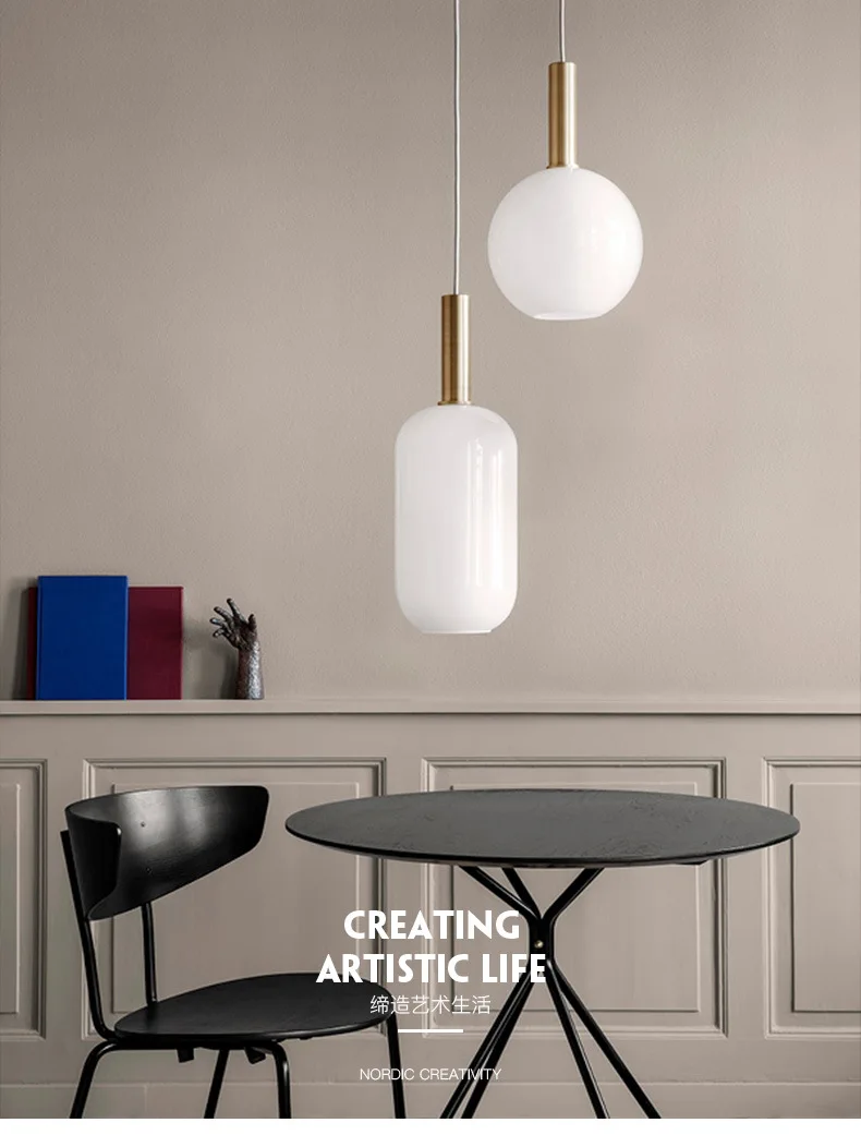 Modern White Glass Pendant Light Nordic Suspension Chandelier Ceiling Lamp For Restaurant bar cafe