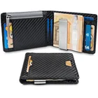 Wholesale Slim Bifold Genuine Leather Business Card Holder Front Pocket Rfid Mens Carbon Fiber Wallet With Money Clip
