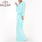 Fashion Muslim Dresses Long Sleeves Pleated Dubai Clothing Turkish Islamic Dress