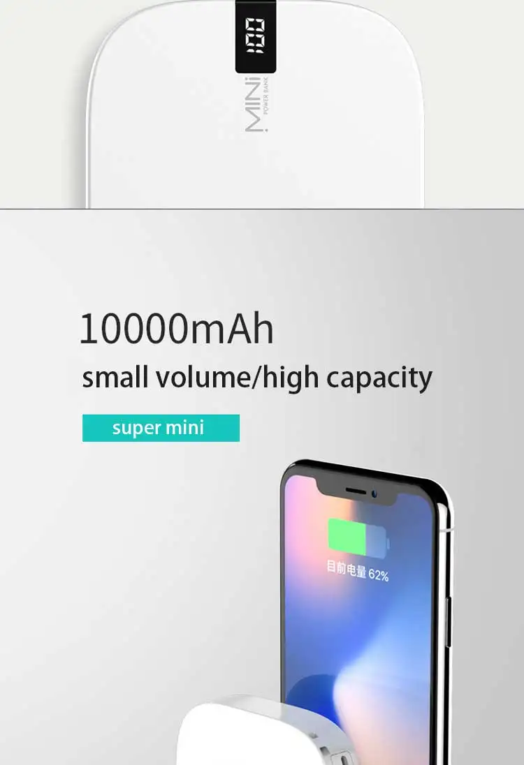High Quality Led Mini Digital Portable 10000mAh 5V 2 Ports Power Bank Wallet Power Bank For Smartphone with Lighting input - ANKUX.COM