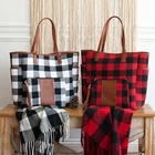 RTS Buffalo Plaid Tote Bag Sets Personalized Canvas And Leather Buffalo Plaid Tote and Wristlet Set
