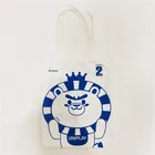 Cute cartoon silk printed white cotton canvas tote bag