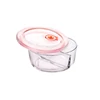 Round heat resistant microwave 500ml glass fresh box with PP lid and divider