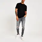 Top sell men fashion grey ripped skinny jeans pants