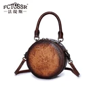 Customizable Vintage Small Round Bag Personality First Layer Cowhide Leather Crossbody Women Handbag