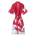 fancy women sexy satin print bridal kimono floral robe