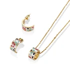 Stainless Steel Necklace China Design Stainless Steel Enamel Pendant Necklace Stud Earring Women Jewelry Set
