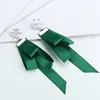 Dainty Simple New Fashion Christmas Gifts CZ Paved Snow Green Ribbon Earrings