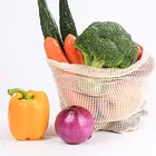 Reusable Natural Cotton Mesh Produce Bags Fruit Vegetables Storage Bag Home Kitchen Drawstring Shopping Bag