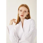 Spring Autumn Lady Blouse Pullover Top Women Long Sleeve V-neck Loose Shirts White