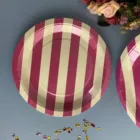 White Pink Metallic Striped Paper Plates Disposable Tableware For Birthday Wedding Party Supplies