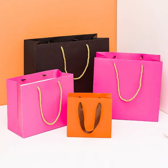 gift paper bag with handle wholesale custom printed black rope